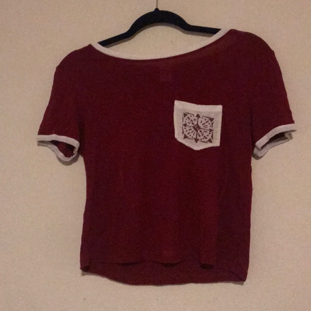 Red Crop Top T-Shirt With Pocket